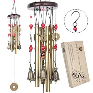 Bwinka Chinese Traditional Retro 4 Tubes 5 Bells Bronze Yard Garden Outdoor Living Wind Chimes 60cm