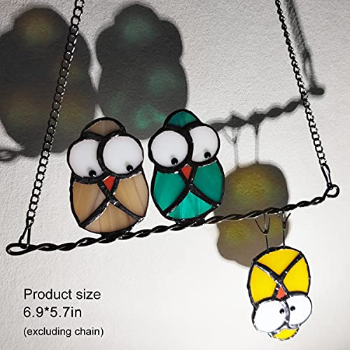 Multicolor Owls on a Wire High Stained Glass Suncatcher Panel, Bird Suncatcher for Windows Doors Room Home Decoration Hummingbird Ornamentand Gifts for Bird Lovers