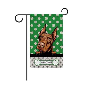malihong st.patrick day polka dot shamrock clover garden flag doberman dog 12.5×18 inch double sided dog prints small flag outdoor yard decoration banner