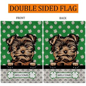 MALIHONG St.Patrick Day Polka Dot Shamrock Clover Garden Flag Doberman Dog 12.5x18 Inch Double Sided Dog Prints Small Flag Outdoor Yard Decoration Banner