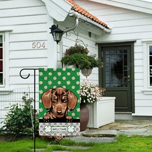 MALIHONG St.Patrick Day Polka Dot Shamrock Clover Garden Flag Doberman Dog 12.5x18 Inch Double Sided Dog Prints Small Flag Outdoor Yard Decoration Banner