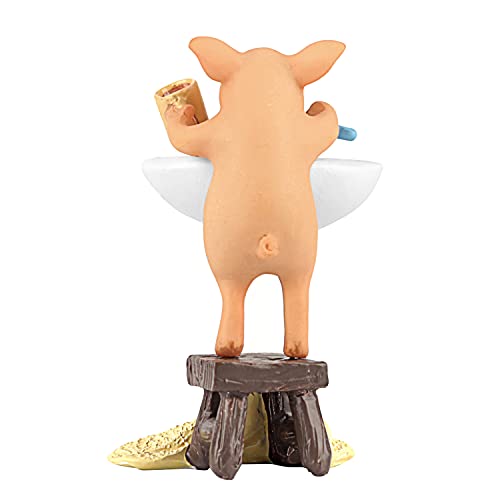 Aclema Pig Decor Figurines Miniature Fairy Garden Kitchen Resin Collections for Terrarium Micro Landscape Pig Brush Teeth