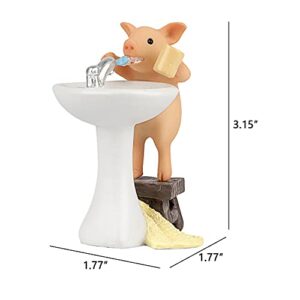 Aclema Pig Decor Figurines Miniature Fairy Garden Kitchen Resin Collections for Terrarium Micro Landscape Pig Brush Teeth