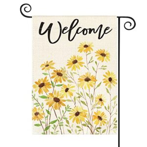 avoin colorlife spring flower garden flag 12×18 inch double sided outside, yellow daisy sunflower welcome yard outdoor flag