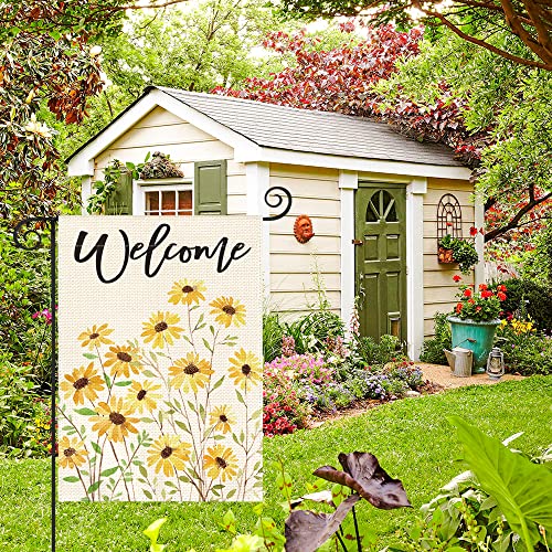 AVOIN colorlife Spring Flower Garden Flag 12x18 Inch Double Sided Outside, Yellow Daisy Sunflower Welcome Yard Outdoor Flag