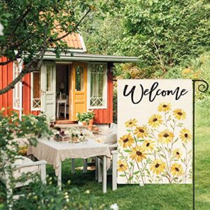 AVOIN colorlife Spring Flower Garden Flag 12x18 Inch Double Sided Outside, Yellow Daisy Sunflower Welcome Yard Outdoor Flag