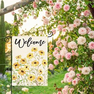 AVOIN colorlife Spring Flower Garden Flag 12x18 Inch Double Sided Outside, Yellow Daisy Sunflower Welcome Yard Outdoor Flag