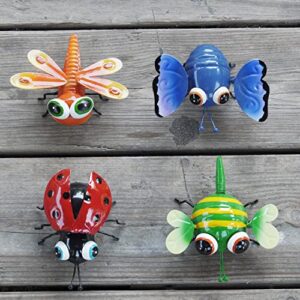 win key metal wall decor 4 pack insect 3d outdoor decorations bright color insect hanging wall sculpture art garden for home, living room, patio, office, fences, porches,indoor and outdoor decoration