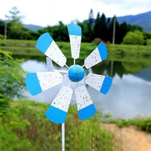 yywmwm wind spinner 31″ large vertical windmill metal sculpture garden decoration lawn ornaments yard art decor outdoor pinwheel for patio (blue/red)