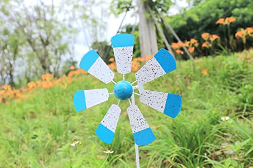 YYWMWM Wind Spinner 31" Large Vertical Windmill Metal Sculpture Garden Decoration Lawn Ornaments Yard Art Decor Outdoor Pinwheel for Patio (Blue/RED)