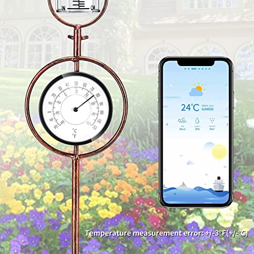 VANCORE 32 Inch Rain Gauge Outdoor with Waterproof Thermometer, 7 Inch Rain Guage Easy to Read, Detachable Rustproof Metal Frame with Replacement Glass Tube, Butterfly Decor for Yard & Garden