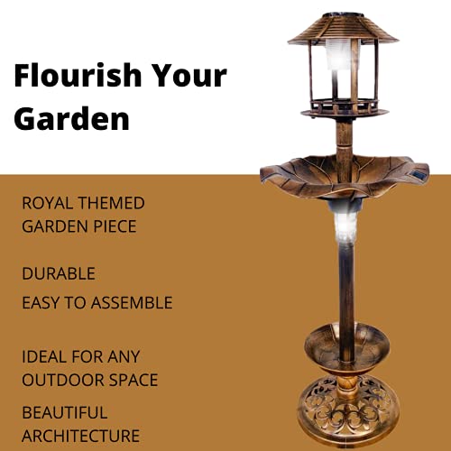 BTEXPERT BB5171 Birdbath Solar Lighted Vintage Gold Pedestal Bird Bath Garden Fountain Decoration Planter Accents, Copper Bronze