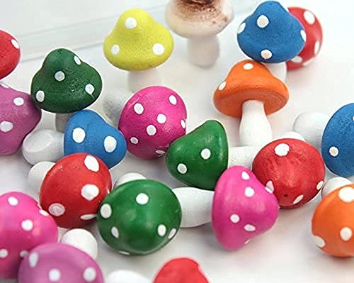 Meyer Imports Mini Wooden Mushroom Decoration (Pack of 6) - Miniature Mushrooms for Fairy Garden Art/Crafts/Dollhouse/Figurines Decor - Red