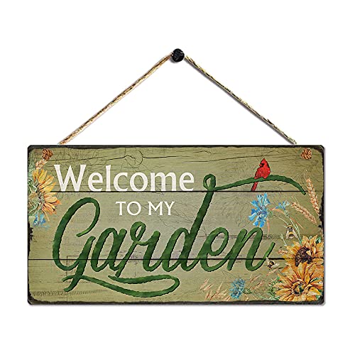 Rustic Garden Signs Vintage Welcome to My Garden Hanging Plaque Moms Dads Herb Plants Welcome Signs by 6''x11.5''