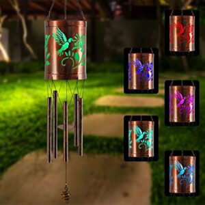 rimicab hummingbird wind chime, solar wind chimes, outdoor led garden lantern memorial wind chime hanging home decor for garden patio yard, gift for women mom grandma, christmas thanksgiving