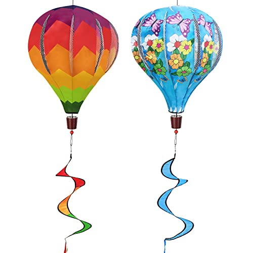 Giant Rainbow Butterfly Hot Air Balloon Garden Wind Spinners Large Pinwheels Lawn Yard Catchers Ornaments Windmills Outdoor Hanging Decor Whirligigs Wind Hanging Windsock 2Pack