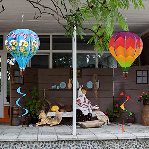 Giant Rainbow Butterfly Hot Air Balloon Garden Wind Spinners Large Pinwheels Lawn Yard Catchers Ornaments Windmills Outdoor Hanging Decor Whirligigs Wind Hanging Windsock 2Pack