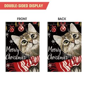 AVOIN colorlife Meowy Christmas Cat with Scarf Ornament Snowflake Garden Flag Double Sided, Winter Holiday Yard Outdoor Decoration 12x18 Inch