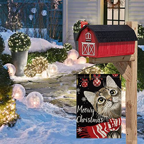 AVOIN colorlife Meowy Christmas Cat with Scarf Ornament Snowflake Garden Flag Double Sided, Winter Holiday Yard Outdoor Decoration 12x18 Inch