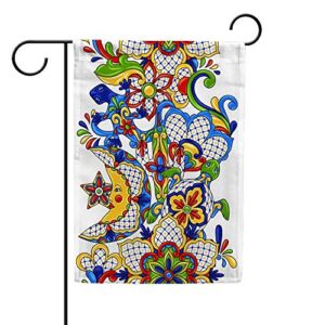 ZHIMI Mexican Traditional Talavera Pattern Moon Garden Flag Vertical Double Sided Yard Flag Polyester Banner Holidays Outdoor Decoration 12X18 inch