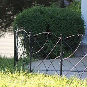 AshmanOnline Galvanized Garden Fence 24in x 10ft, Black (Set of 5) - Outdoor Metal Landscape Fencing Steel Wire Gate Border Edge Folding Patio Flower Bed Animal Barrier Section Edging.