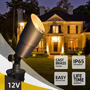 COLOER Die-cast Brass Low Voltage Spotlight, Outdoor Spot Lights for Yard,12V AC/DC LED Landscape Lighting Fixture, Directional Garden Patio Spot Up Light(Bronze, 1-Pack Without Bulb,101B)