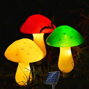 x-giftkey colorful mushroom decor solar garden lights outdoor, set of 3 led color changing pathway string lights, 8 model camping landscape decorative lights for backyard, lawn, kids, easter, xmas.