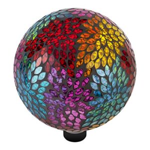 Alpine Corporation HMD172 Alpine 10" Diameter Indoor/Outdoor Glass Leaf Pattern Yard Decoration, Multicolor Gazing Globe