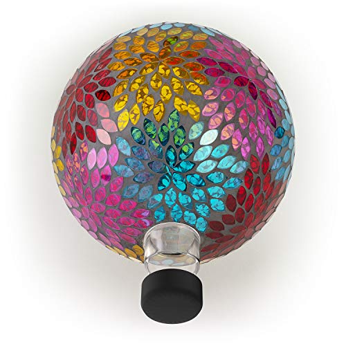 Alpine Corporation HMD172 Alpine 10" Diameter Indoor/Outdoor Glass Leaf Pattern Yard Decoration, Multicolor Gazing Globe