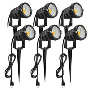 romwish landscape spotlights, outdoor landscape lighting for yard, 3000k warm white landscaping lights with stake, 5w ip65 waterproof flag spotlight for house garden lawn decorative (6 pack)