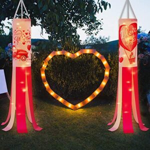 2 pieces happy valentine’s day windsock polyester garden windsock heart pattern windsock flag outdoor hanging decorative windsocks for valentine’s day front yard patio lawn garden (romantic style)