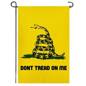shmbada gadsden don’t tread on me burlap garden flag, double sided premium material, seasonal outdoor banner decorative small flags for home house yard lawn patio, 12.5 x 18.5 inch