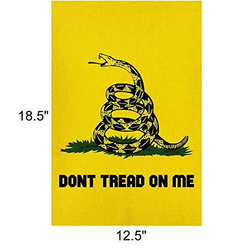 Shmbada Gadsden Don't Tread on Me Burlap Garden Flag, Double Sided Premium Material, Seasonal Outdoor Banner Decorative Small Flags for Home House Yard Lawn Patio, 12.5 x 18.5 Inch