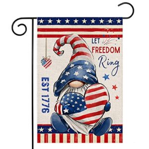 patriotic gnome garden flag for 4th of july 12×18 double sided,american gnome with love heart small yard flags for independence day memorial day decor for summer farmhouse holiday outside outdoor