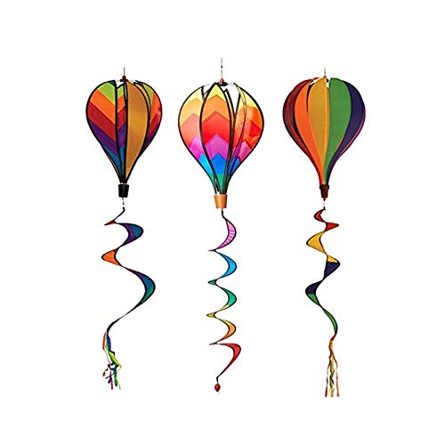 Syhonic 3Pcs Rainbow Windsock Hot Air Balloons Wind Spinner - Outdoor Whirligig Toy Garden Lwan Yard Home Decoration Ornament - Colorful Kinetic Hanging Decoration