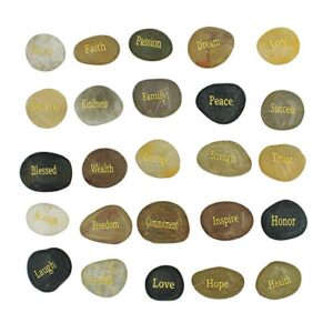 25 engraved inspirational stones with words of encouragement – gold engraved stones for worry stones, affirmation stones, meditation stones, gift rocks with inspirational words of prayer, velvet bag