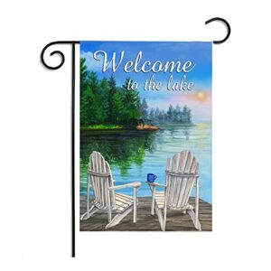 12 x 18 inches seasonal garden flag beautiful lake view vacation green trees turquoise blue welcome double sided vibrant printing on both sides decorative house yard flag garden outdoor decoration
