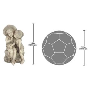 Design Toscano Kissing Kids Boy and Girl Garden Decor Statue, 14 Inch, Polyresin, Antique Stone