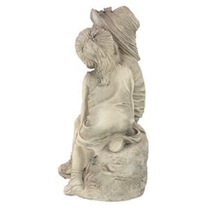 Design Toscano Kissing Kids Boy and Girl Garden Decor Statue, 14 Inch, Polyresin, Antique Stone