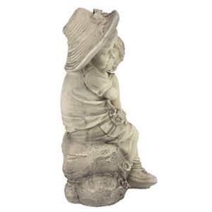 Design Toscano Kissing Kids Boy and Girl Garden Decor Statue, 14 Inch, Polyresin, Antique Stone