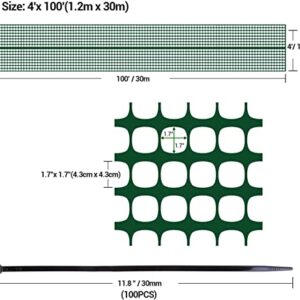 Ohuhu Garden Fence Animal Barrier, 4' x 100' Reusable Netting Plastic Safety Fence Roll, Temporary Pool Fence Snow Fence Economy Construction Fencing Poultry Fence for Deer, Rabbits, Chicken, Dogs