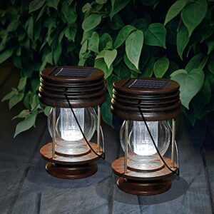 pearlstar solar lanterns outdoor hanging solar lights with handle for pathway yard patio garden decoration, waterproof outside solar table lamp,2 pack 5.5″ h (white lights)
