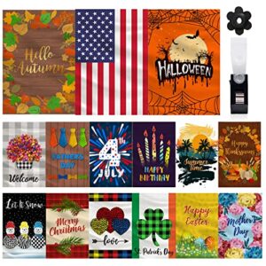 15-Pack Garden Flags 12x18 Double Sided, Garden Flags for All Seasons, Seasonal Garden Flags Set, Holiday Garden Flags for Outside, Small Outdoor Decorative Yard Flags