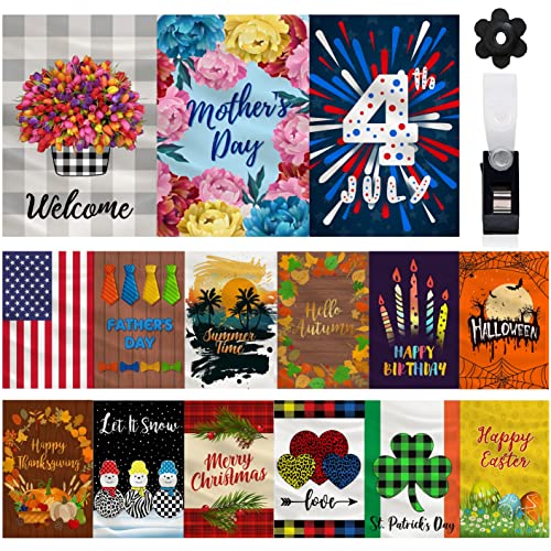 15-Pack Garden Flags 12x18 Double Sided, Garden Flags for All Seasons, Seasonal Garden Flags Set, Holiday Garden Flags for Outside, Small Outdoor Decorative Yard Flags