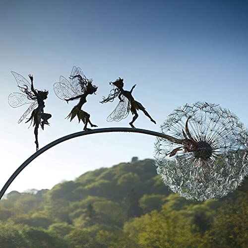 WSZYBAY Garden Decoration, Wind Spinners for Yard and Garden, an Artistic Sculpture of A Fairy Dancing with A Dandelion, Art Decorations for Garden Outdoor Yard Lawn Patio(Color:B) (Color : A)