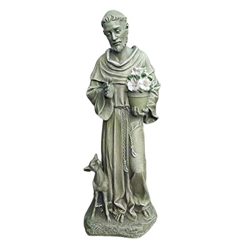 CHRUI St Francis Garden Statues, Solar 20 Inch Saint Francis of Assisi Catholic Christian Yard Decor Lawn Garden Patio Outdoor Sculptures Garden Art Decorations