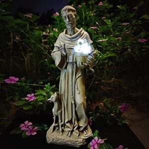 CHRUI St Francis Garden Statues, Solar 20 Inch Saint Francis of Assisi Catholic Christian Yard Decor Lawn Garden Patio Outdoor Sculptures Garden Art Decorations