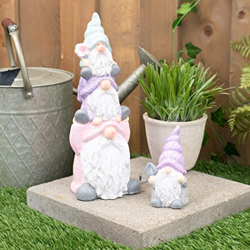 Napco Mini Spring Gnome with Shovel 5.25 Inch Tall Blue Speckled Ceramic Garden Figurine