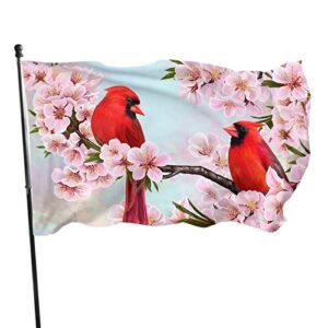 ibiliu red birds flag 3×5 ft outdoor,pink flowers spring garden flags house flags banner decor for courtyard porch lawn