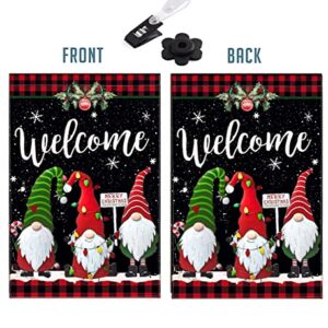 Merry Christmas Garden Flag 12x18 Double Sided,Holiday Winter Garden Flag,Gnomes Welcome Yard Flags for Outside, Yard Decorations Outdoor Buffalo Plaid (Christmas)